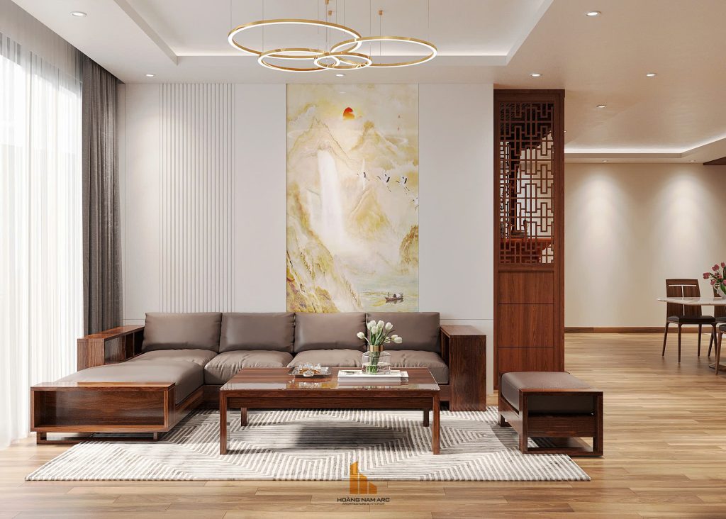 Sofa, bàn trà đơn giản tinh tế tại phòng khách